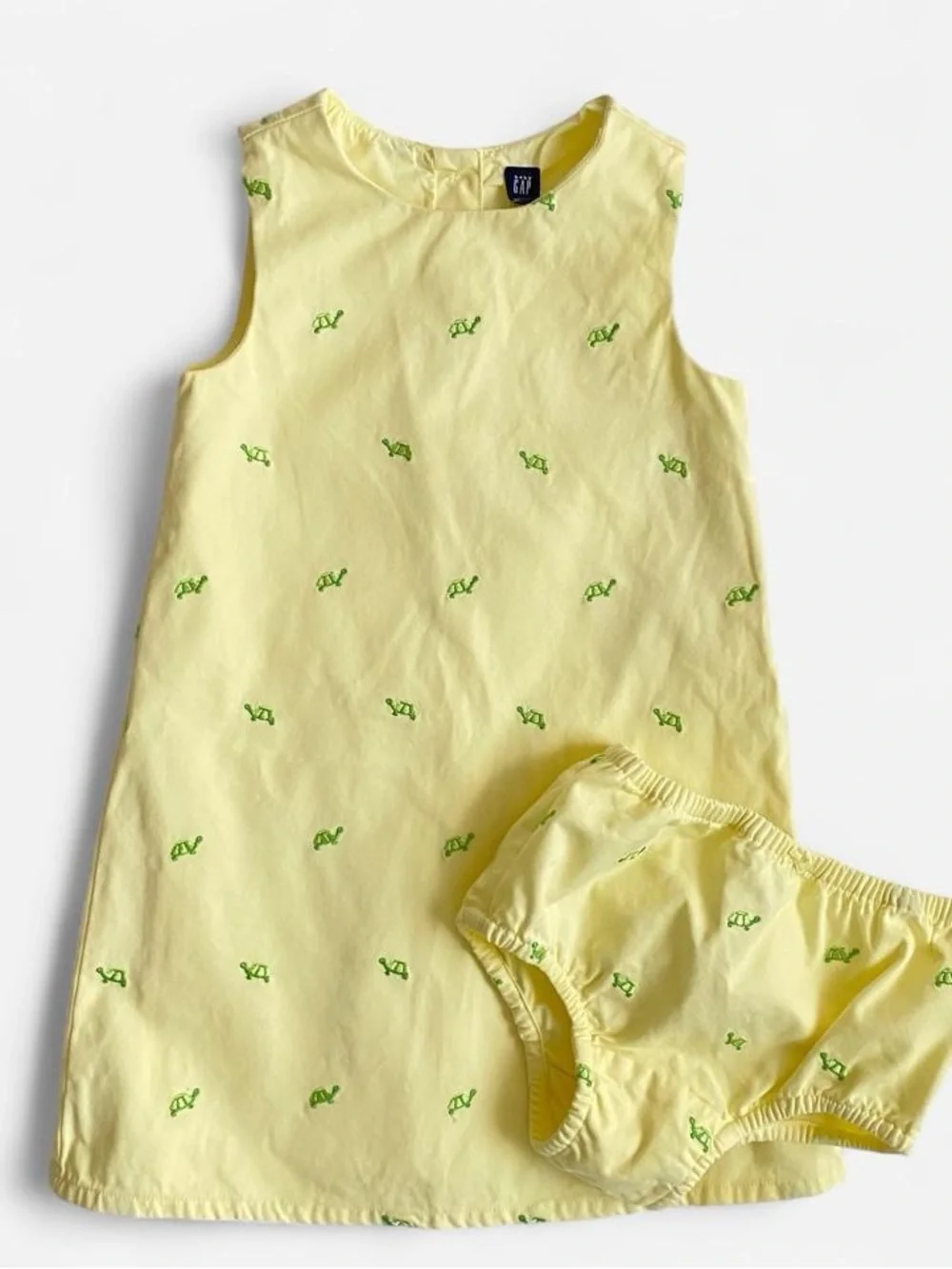 Vintage Gap yellow cotton turtle dress & bloomers set